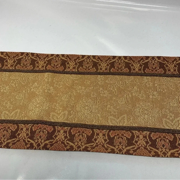 Chriss Madden Table Runner Brocade Braided Tassel Fringe Green Brown 13 X 58" - Picture 4 of 12